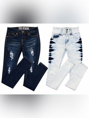 VIP High-Rise Light Blue Tie-Dye Jeans with Black Accents